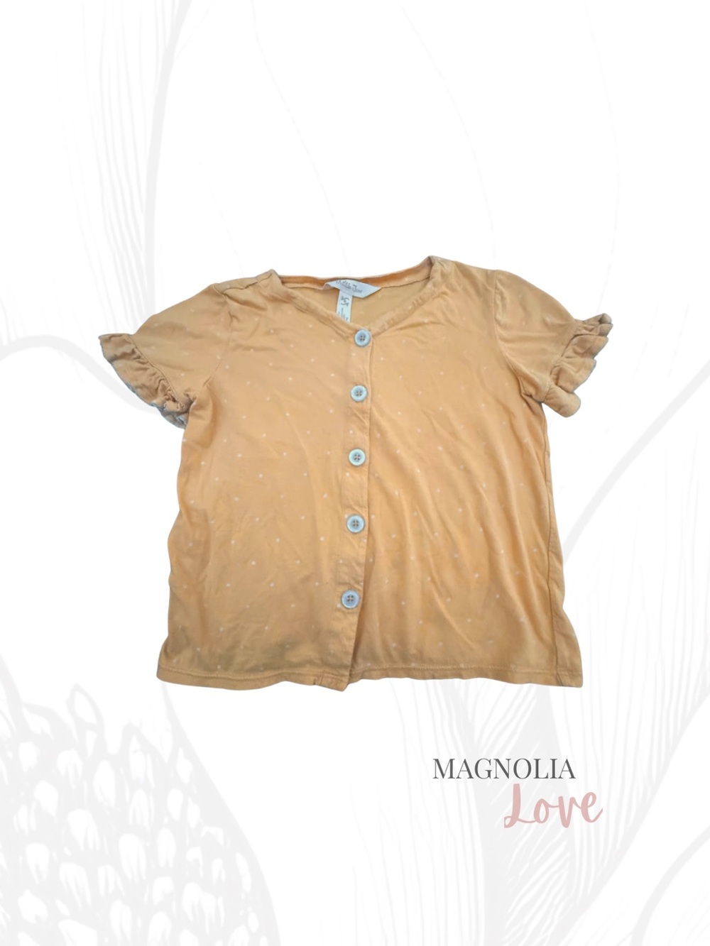 ✨ Matilda Jane Mustard Dot Button-Front Ruffle Sleeve Top